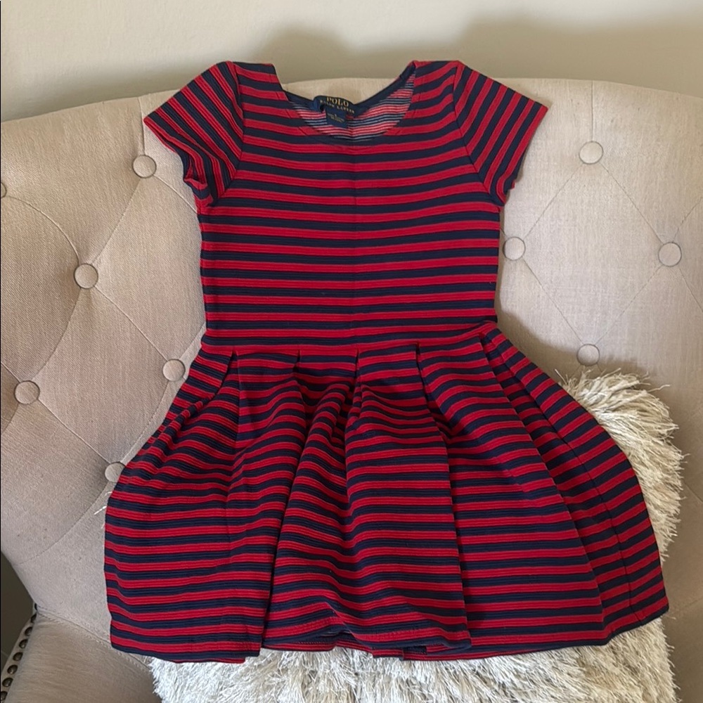 Polo by Ralph Lauren Red & Navy Striped Knit Fit-and-Flare Dress